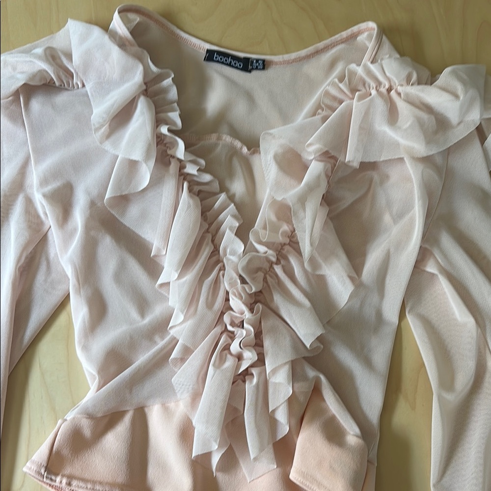 Sheer Ruffled Blouse in Pink - Picture 2 of 4